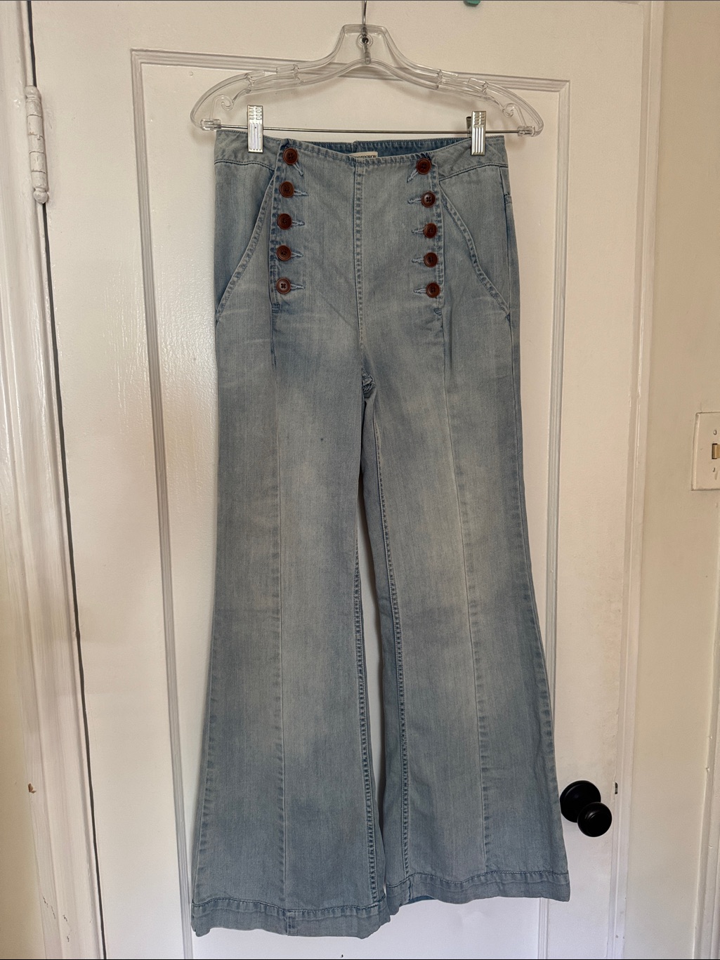 Ulla Johnson Light Blue High-Rise Wide-Leg Jeans With Button Trim